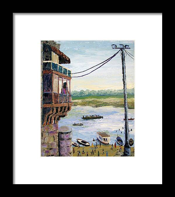 Ghats Framed Print featuring the painting Ghats from Above by Art Nomad Sandra Hansen