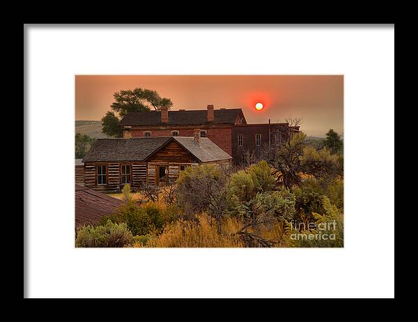 Bannack Framed Print featuring the photograph Ghost Town Forest Fire Sunset by Adam Jewell