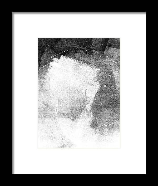 Abstract Framed Print featuring the painting Ghostly Black and White Abstract by Janine Aykens