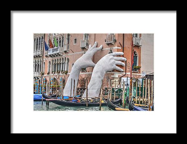  Giant Hands Framed Print featuring the photograph Giant Hands Venice Italy by Bill Hamilton