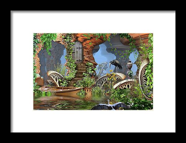 Water Framed Print featuring the digital art Giant Mushroom Forest by Hal Tenny