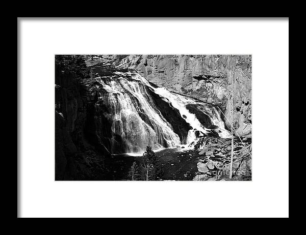 Yellowstone Framed Print featuring the photograph Gibbon Falls Cascade into Gibbon River in Yellowstone National Park Black and White by Shawn O'Brien