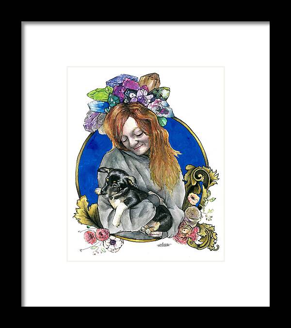 Puppy Framed Print featuring the painting Ginger and her Lovelies by Arleana Holtzmann