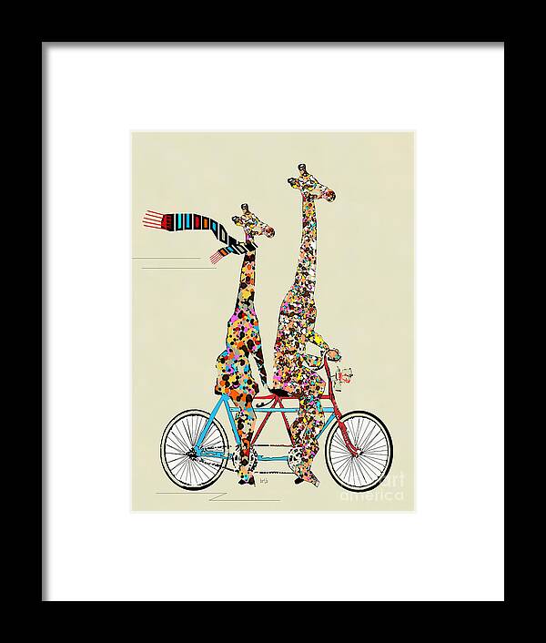 Giraffes Framed Print featuring the painting Giraffe Days Lets Tandem by Bri Buckley