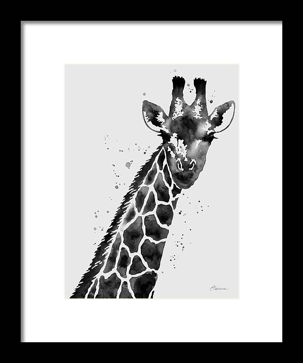Giraffe Framed Print featuring the painting Giraffe in Black and White by Hailey E Herrera