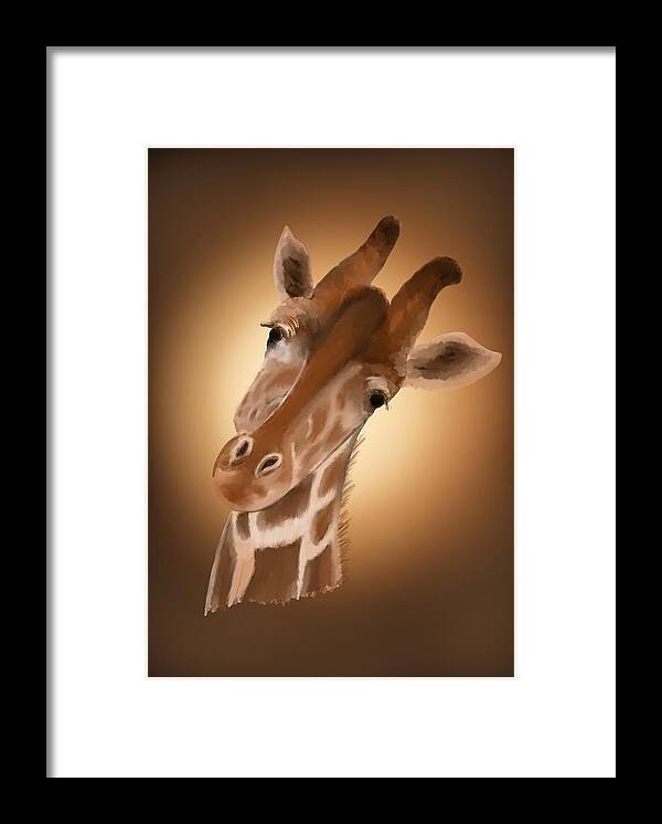 Giraffe Framed Print featuring the mixed media Giraffe sunset by Lisa Stanley
