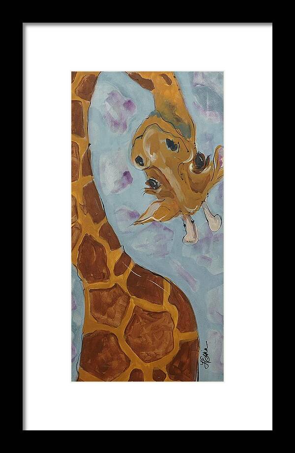 Giraffe Framed Print featuring the painting Giraffe Tall by Terri Einer