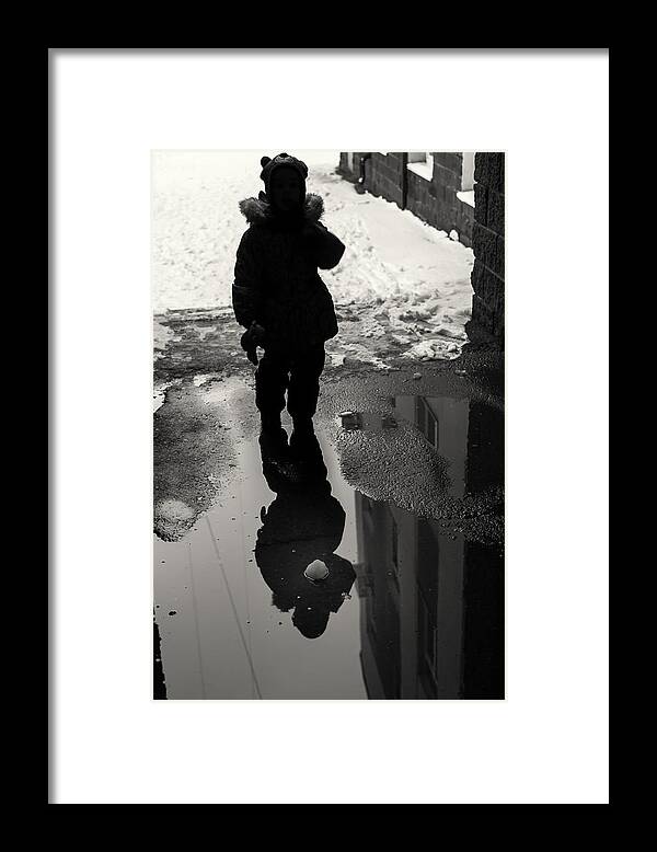 Silhouette Framed Print featuring the photograph Girl and the Pool of Reflection Street Abstract by John Williams