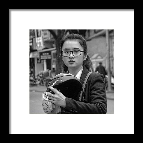 Monochromatic Framed Print featuring the photograph Girl From Hanoi. #blackandwhite by Jesper Staunstrup