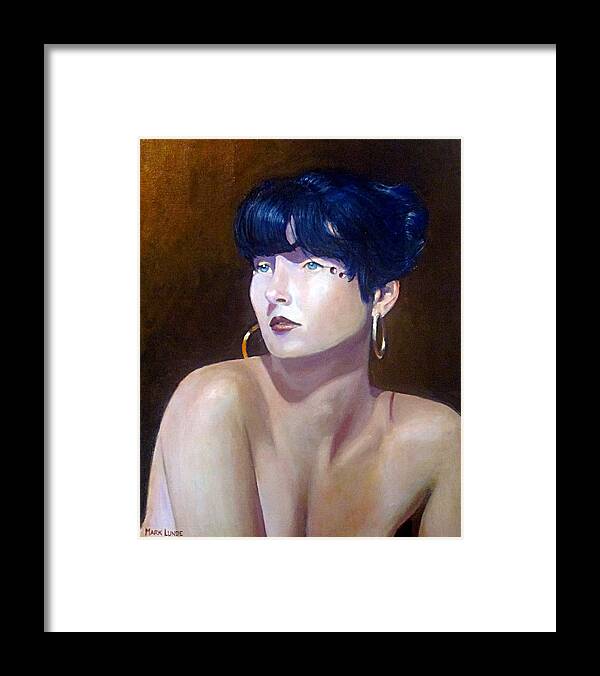 Blue Hair Framed Print featuring the painting Girl from Planet K-T by Mark Lunde