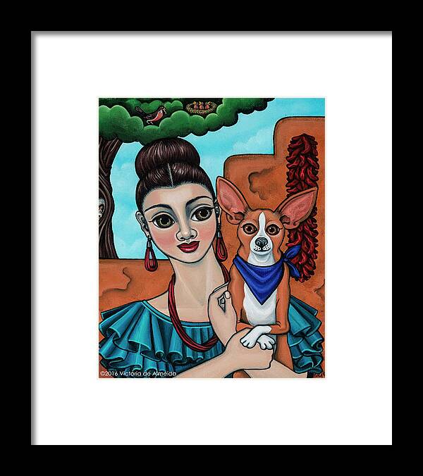 Chihuahua Art Framed Print featuring the painting Girl Holding Chihuahua Art Dog Painting by Victoria De Almeida