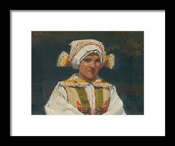 Folklore Theme Framed Print featuring the painting Girl in costume, Antos Frolka, 1910 by Vincent Monozlay