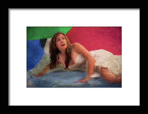 Girl Framed Print featuring the painting Girl in the Pool 3 by Mike Penney