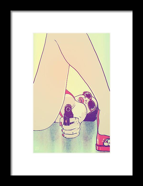 Nude Framed Print featuring the drawing Girl Pointing Gun by Giuseppe Cristiano