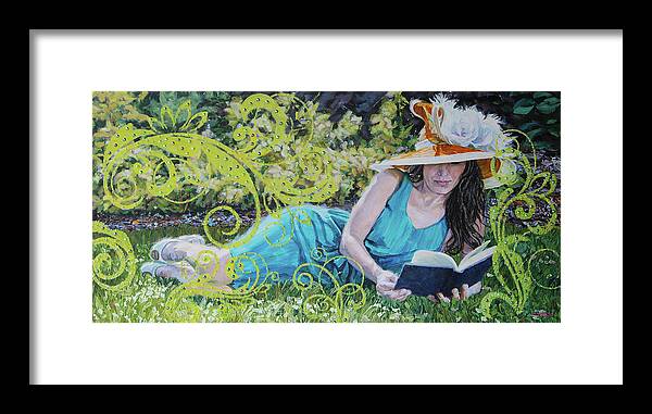 Reading Framed Print featuring the painting Girl Reading Book by Tommy Midyette