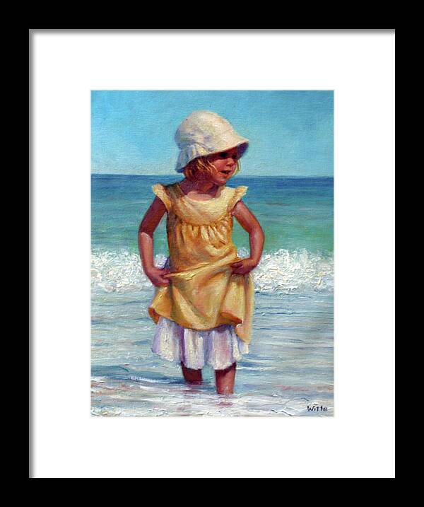 Children At The Beach Framed Print featuring the painting Girl with Bonnet by Marie Witte