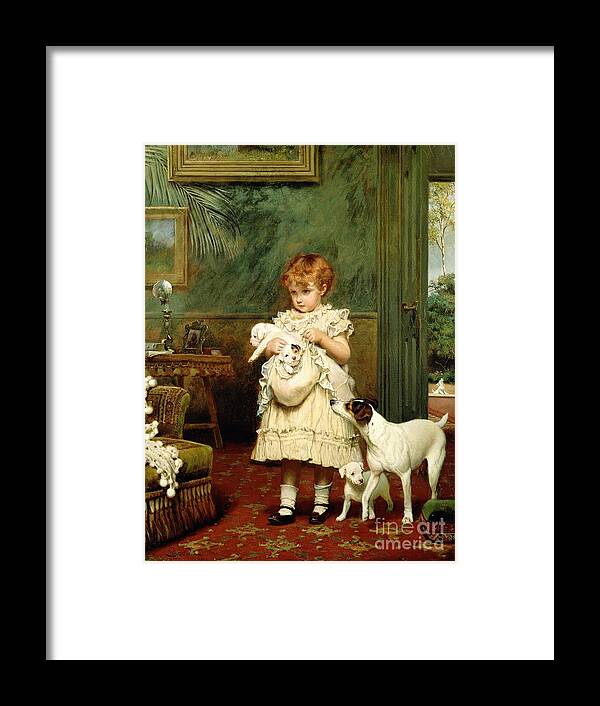 Girl With Dogs Framed Print featuring the painting Girl with Dogs by Charles Burton Barber