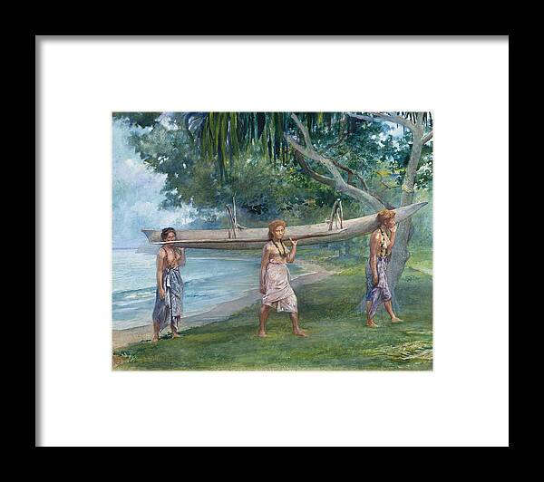 John Lafarge Framed Print featuring the painting Girls Carrying a Canoe. Vaiala in Samoa by John LaFarge