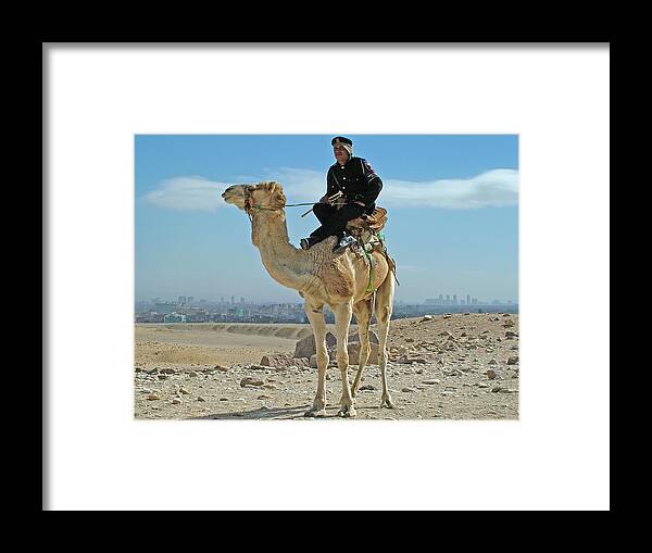 Egypt Framed Print featuring the photograph Giza Pyramids Camel Tourist Police by Joseph Hendrix