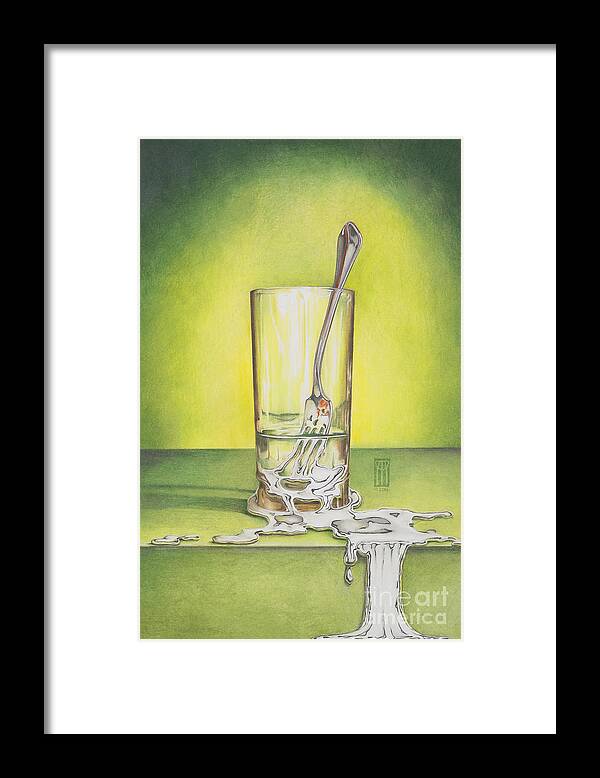 Bizarre Framed Print featuring the painting Glass with Melting Fork by Melissa A Benson