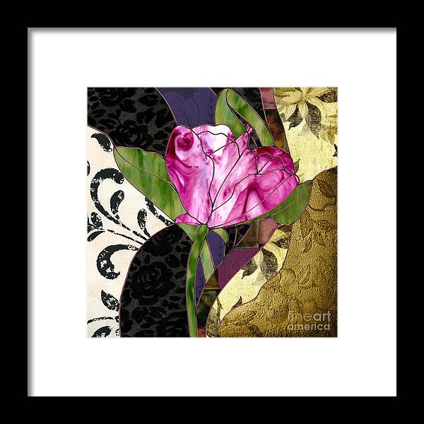Stained Glass Framed Print featuring the painting Glassberry Pink Poppy Stained Glass by Mindy Sommers