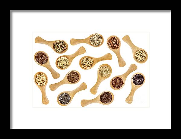 Abstract Framed Print featuring the photograph Gluten Free Grains And Seeds - Spoon Abstract by Marek Uliasz