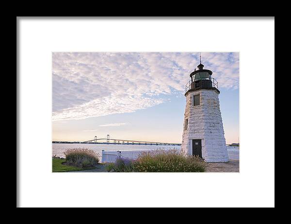 Lighthouse Framed Print featuring the photograph Goat Island lighthouse and bridge by Marianne Campolongo