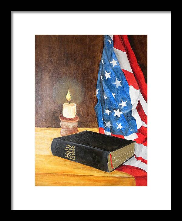 Bible Framed Print featuring the painting God Bless America by Marti Idlet