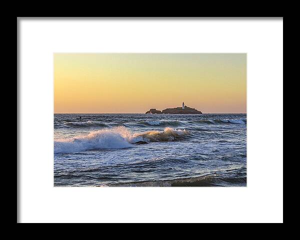 Landscape Framed Print featuring the photograph Godrevy lighthouse by Claire Whatley