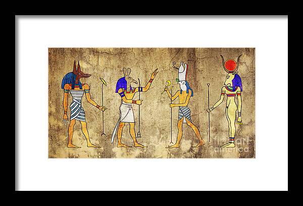 Anubis Framed Print featuring the digital art Gods of Ancient Egypt by Michal Boubin