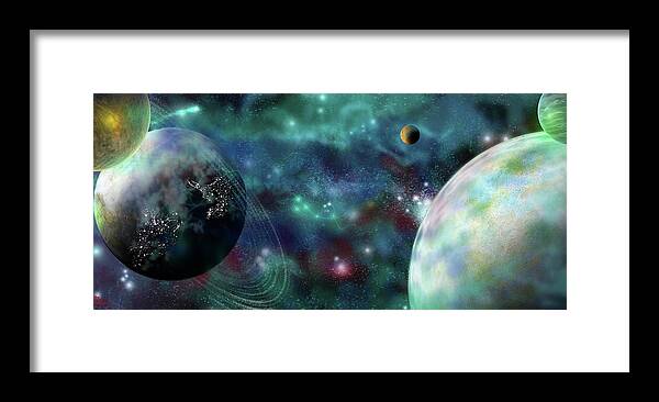 Planets Framed Print featuring the digital art Going Further by Adam Vance