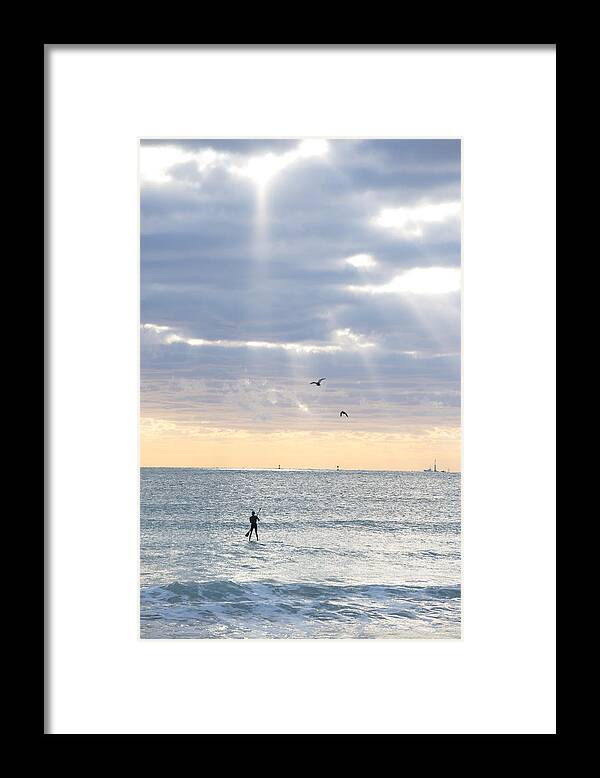 Miami Framed Print featuring the photograph Going Surfing on Miami Beach Florida Sunrays Sunrise by Toby McGuire