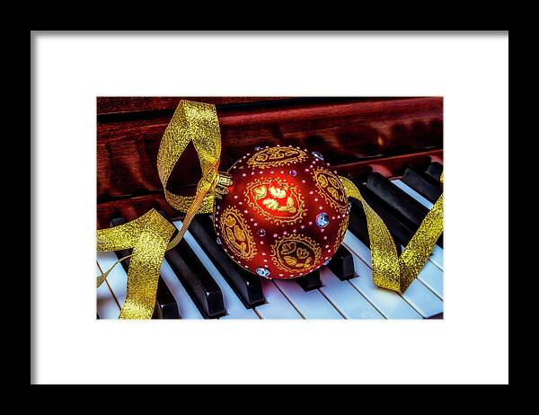 Christmas Framed Print featuring the photograph Gold Ribbon And Ornament by Garry Gay