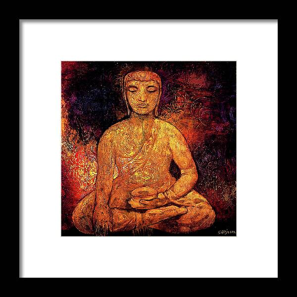 Oil Painting Framed Print featuring the painting Golden Buddha by Shijun Munns