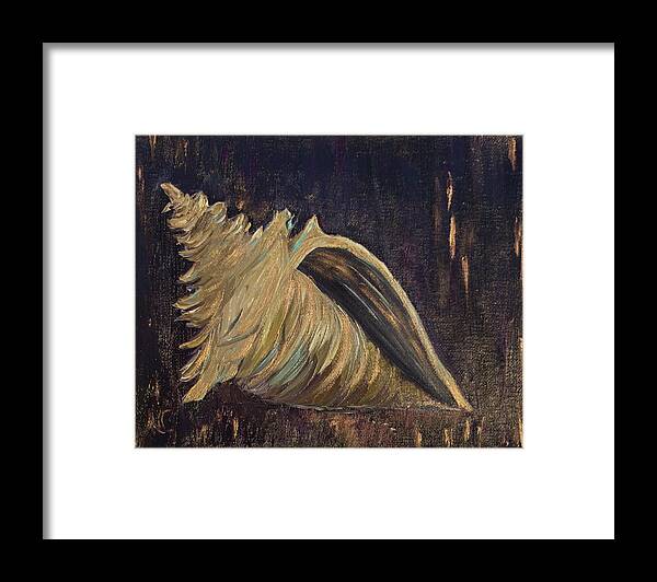 Seashell Framed Print featuring the painting Golden Conch by Neslihan Ergul Colley