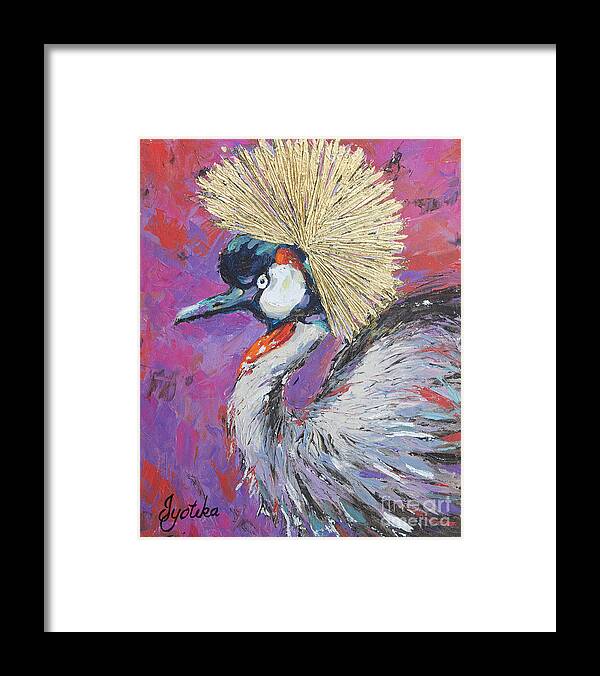 Grey Crowned Crane Framed Print featuring the painting Golden Crown by Jyotika Shroff
