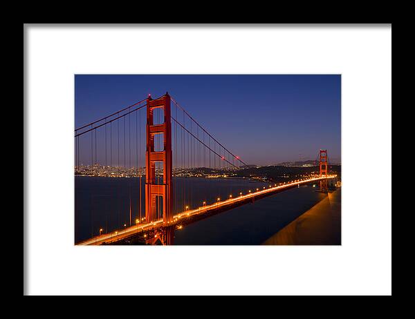 America Framed Print featuring the photograph Golden Gate Bridge at Night by Melanie Viola