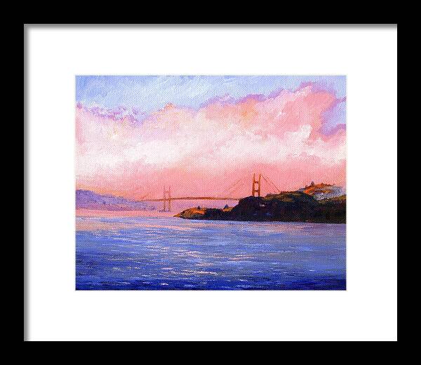 Landscape Framed Print featuring the painting Golden Gate Bridge by Frank Wilson