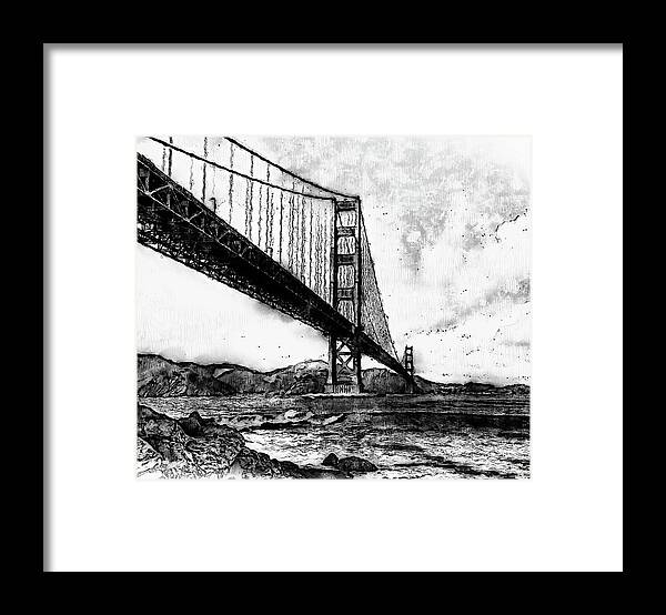 Golden Gate Bridge Framed Print featuring the digital art Golden Gate Bridge - Minimal 06 by AM FineArtPrints