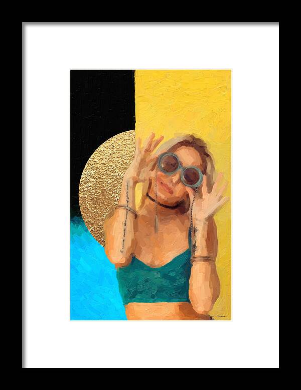 'hey Framed Print featuring the digital art Golden Girl No. 1 by Serge Averbukh