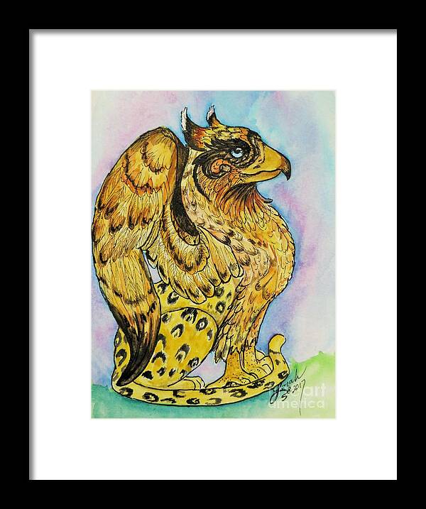 Griffin Framed Print featuring the painting Golden Griffin by Lora Tout