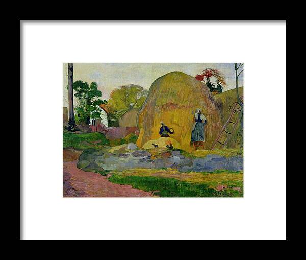 Yellow Haystacks Framed Print featuring the painting Golden Harvest by Paul Gauguin