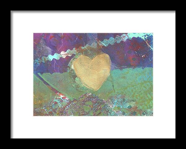 Whimsical Framed Print featuring the painting Golden Heart Monoprint by Cynthia Westbrook