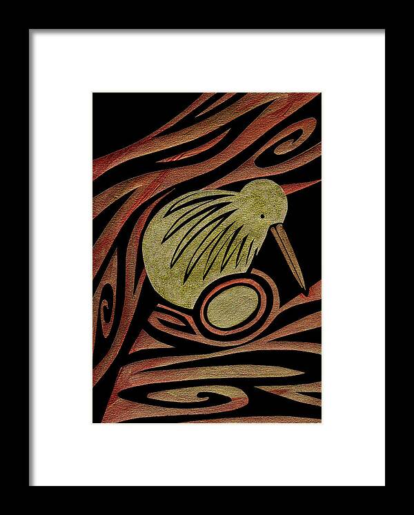 Kiwi Framed Print featuring the mixed media Golden Kiwi by Roseanne Jones