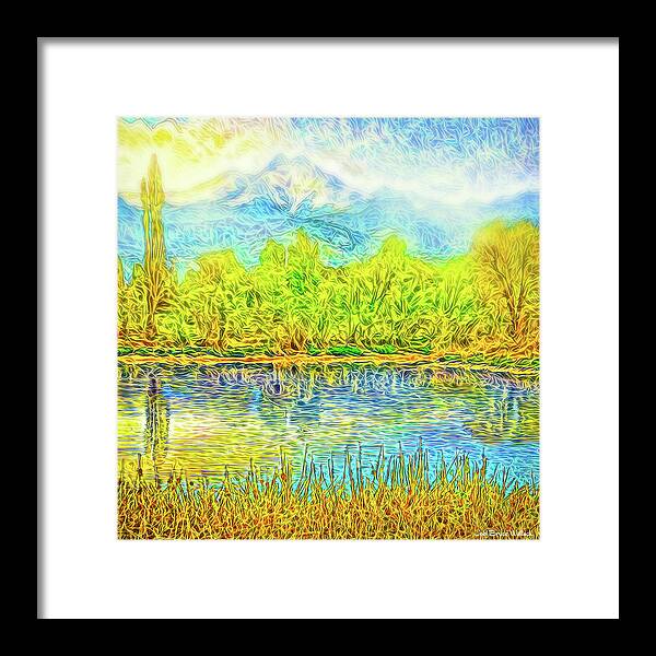 Joelbrucewallach Framed Print featuring the digital art Golden Lake Reflections by Joel Bruce Wallach