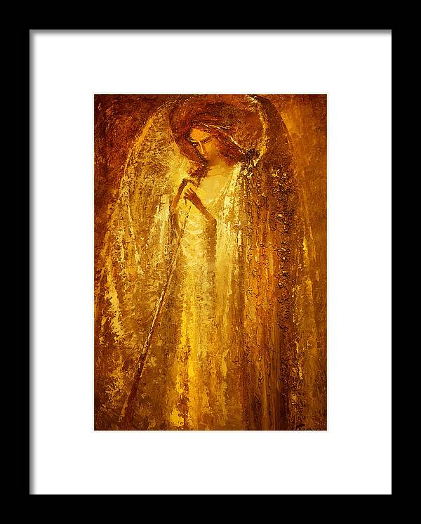 Angel Framed Print featuring the painting Golden Light of Angel by Valentina Kondrashova