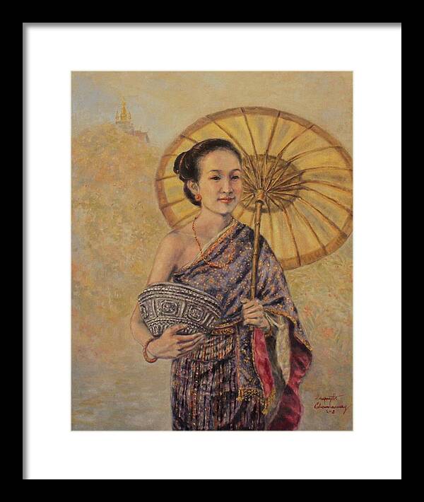Lao Girl Framed Print featuring the painting Golden Luang Prabang by Sompaseuth Chounlamany