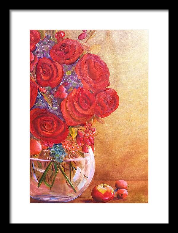 Red Roses Framed Print featuring the painting Golden oldies by Dana Redfern