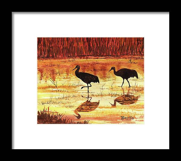 Morning Framed Print featuring the painting Golden reflections by Timithy L Gordon