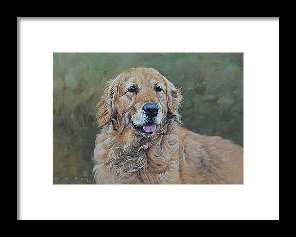 Dog Framed Print featuring the painting Golden Retriever Portrait by Alan M Hunt